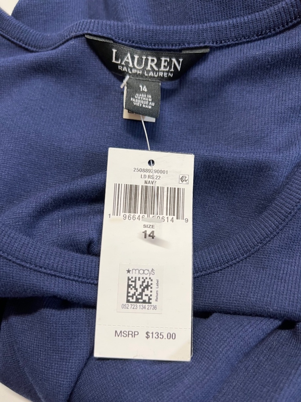 π NWT Ralph Lauren Navy Blue Belted Midi Dress | Size 14 - Picture 5 of 7